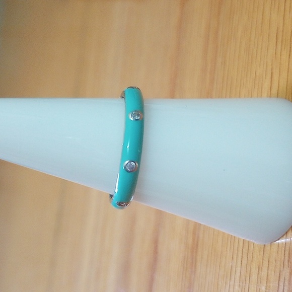 925 turquoise enamel with stud white stones silver ring - Picture 2 of 5
